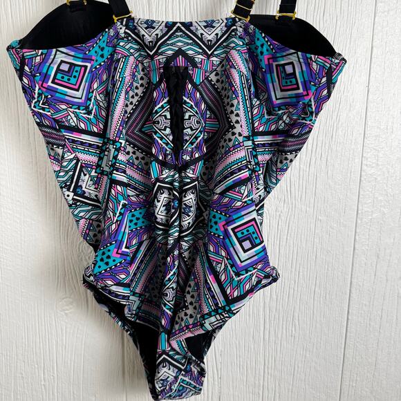 Swimsuits For All One Piece Abstract Swimsuit Bathing Suit Size 22 Purple Modest - Picture 6 of 9